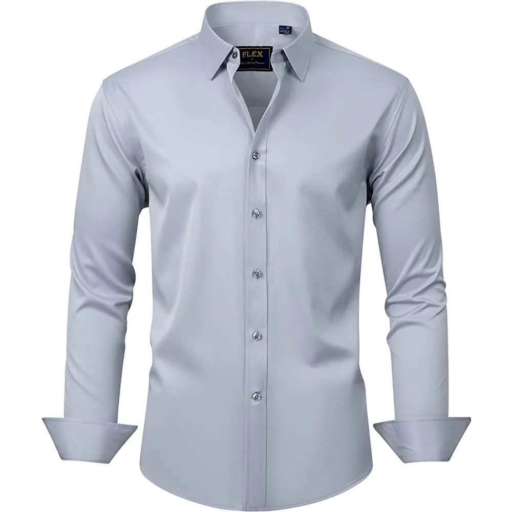 J.Ver Men's Dress Shirts Solid Long Sleeve Stretch Wrinkle-Free Formal Shirt Business Casual Button Down Shirts | Multiple Colors
