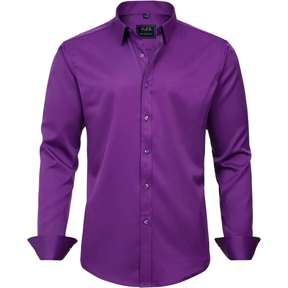 J.Ver Men's Dress Shirts Solid Long Sleeve Stretch Wrinkle-Free Formal Shirt Business Casual Button Down Shirts | Multiple Colors