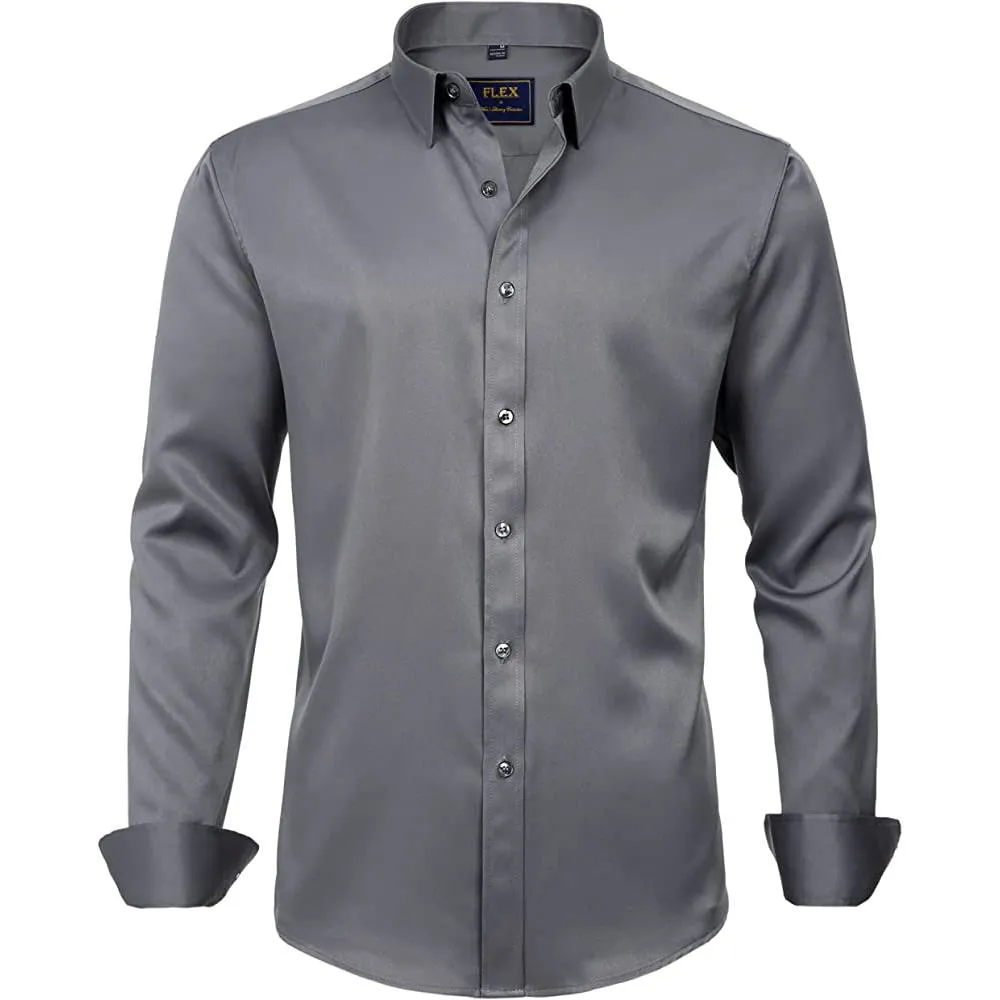 J.Ver Men's Dress Shirts Solid Long Sleeve Stretch Wrinkle-Free Formal Shirt Business Casual Button Down Shirts | Multiple Colors