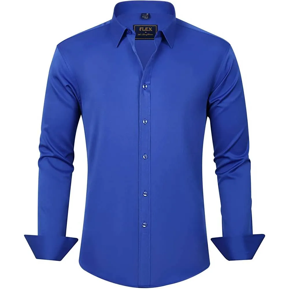 J.Ver Men's Dress Shirts Solid Long Sleeve Stretch Wrinkle-Free Formal Shirt Business Casual Button Down Shirts | Multiple Colors