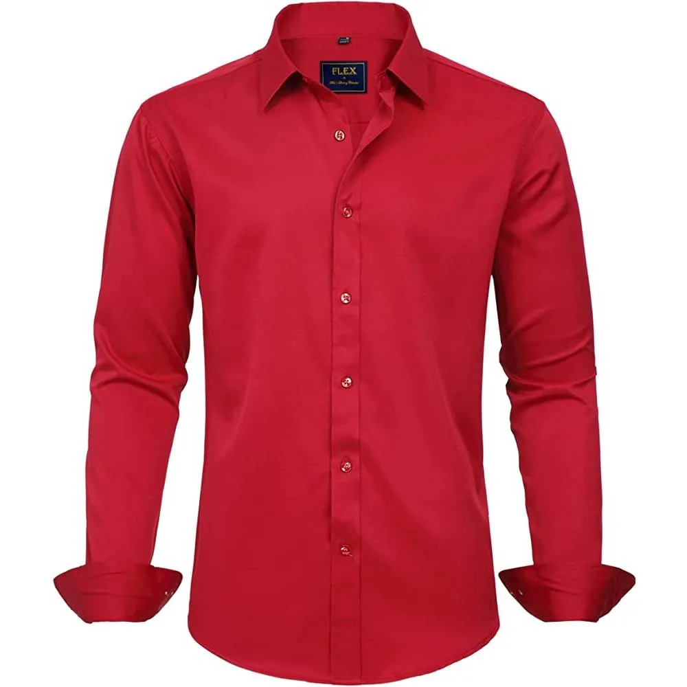 J.Ver Men's Dress Shirts Solid Long Sleeve Stretch Wrinkle-Free Formal Shirt Business Casual Button Down Shirts | Multiple Colors