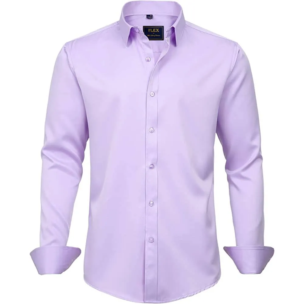 J.Ver Men's Dress Shirts Solid Long Sleeve Stretch Wrinkle-Free Formal Shirt Business Casual Button Down Shirts | Multiple Colors