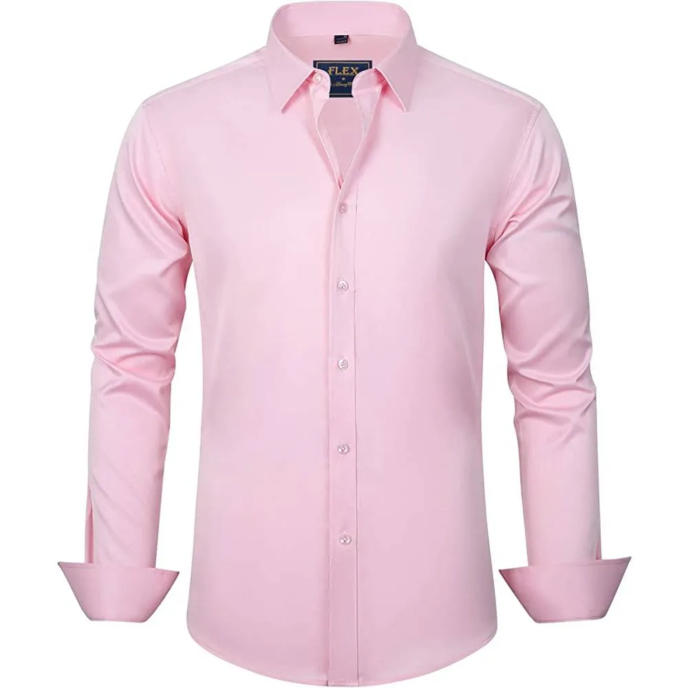J.Ver Men's Dress Shirts Solid Long Sleeve Stretch Wrinkle-Free Formal Shirt Business Casual Button Down Shirts | Multiple Colors