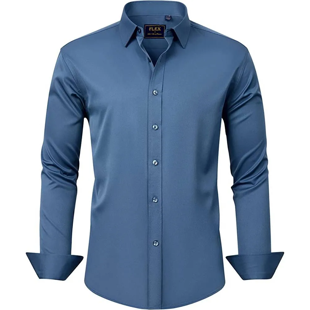 J.Ver Men's Dress Shirts Solid Long Sleeve Stretch Wrinkle-Free Formal Shirt Business Casual Button Down Shirts | Multiple Colors