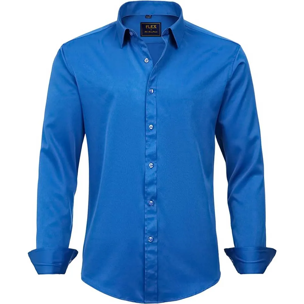 J.Ver Men's Dress Shirts Solid Long Sleeve Stretch Wrinkle-Free Formal Shirt Business Casual Button Down Shirts | Multiple Colors