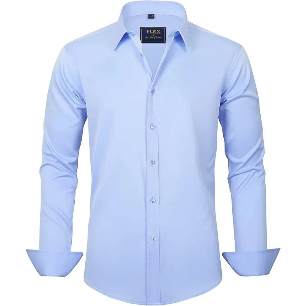J.Ver Men's Dress Shirts Solid Long Sleeve Stretch Wrinkle-Free Formal Shirt Business Casual Button Down Shirts | Multiple Colors