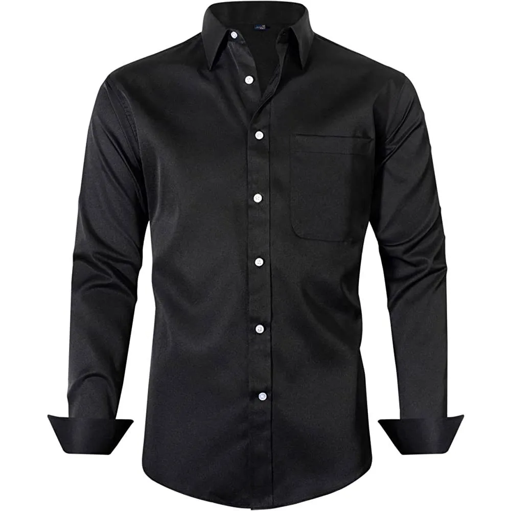 J.Ver Men's Dress Shirts Solid Long Sleeve Stretch Wrinkle-Free Formal Shirt Business Casual Button Down Shirts | Multiple Colors