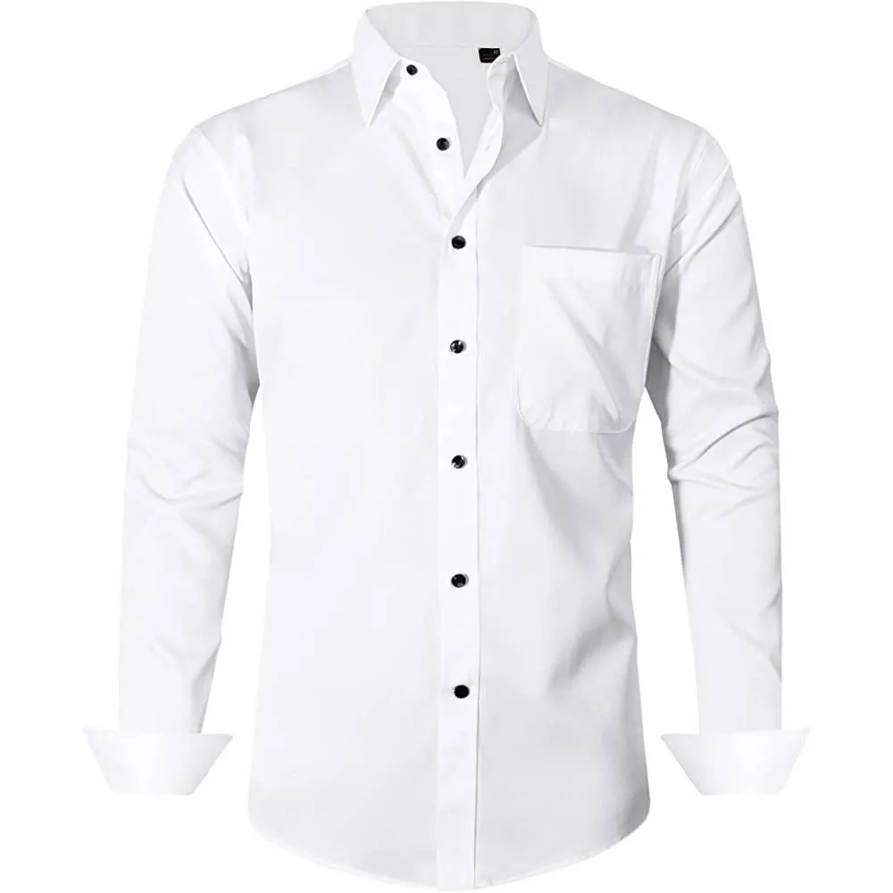 J.Ver Men's Dress Shirts Solid Long Sleeve Stretch Wrinkle-Free Formal Shirt Business Casual Button Down Shirts | Multiple Colors