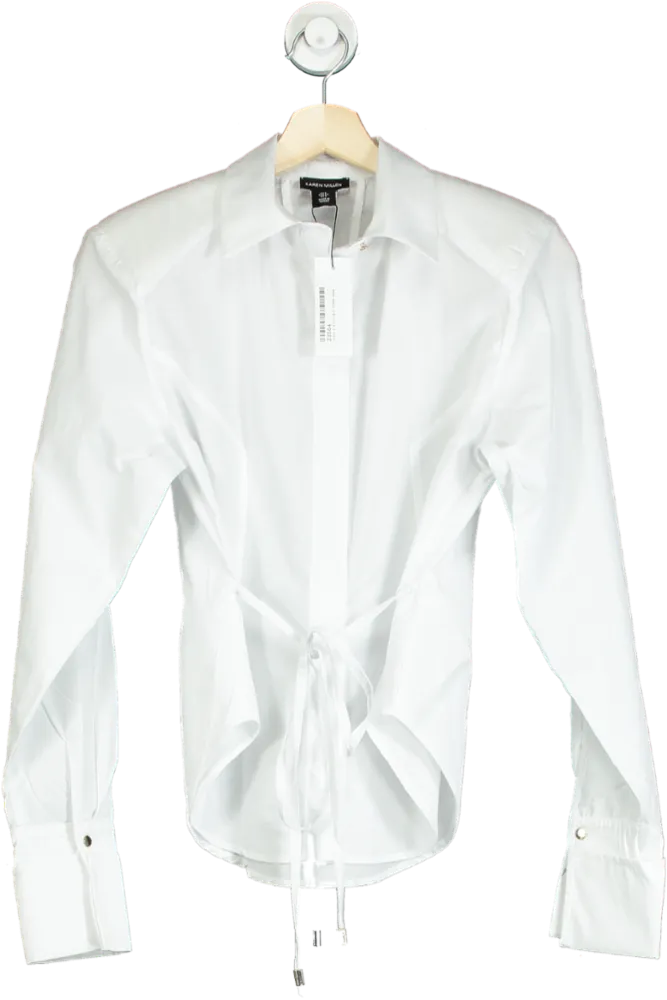 Karen Millen White Cotton Poplin Waist Detail Woven Shirt UK 6
