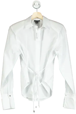 Karen Millen White Cotton Poplin Waist Detail Woven Shirt UK 6