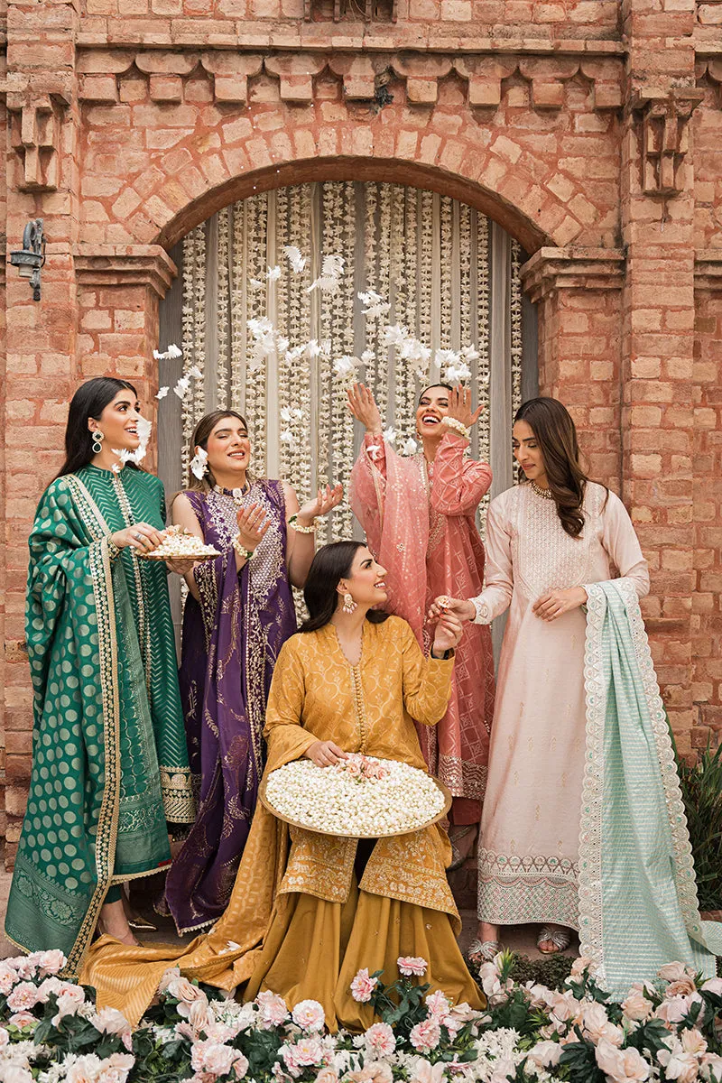 KHUSH REEKHT-3PC |  Cross Stitch The Bride Tribe Wedding Festive Collection 2022 | Unstitched Embroidered Jacquard Suits| Cross Stitch 2023
