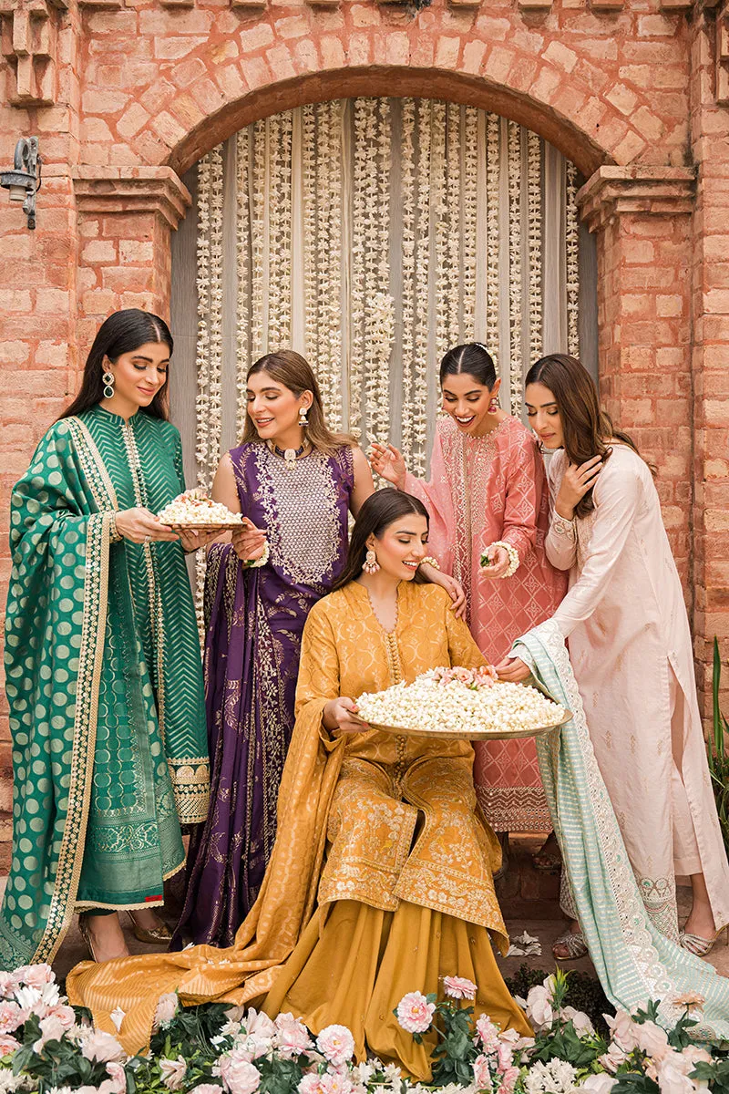 KHUSH REEKHT-3PC |  Cross Stitch The Bride Tribe Wedding Festive Collection 2022 | Unstitched Embroidered Jacquard Suits| Cross Stitch 2023