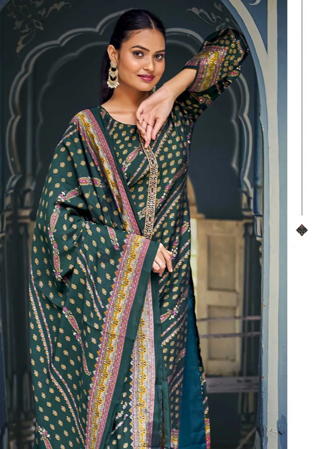 Kilory Party Wear Muslin Green Unstitched Women Suit Dress Material