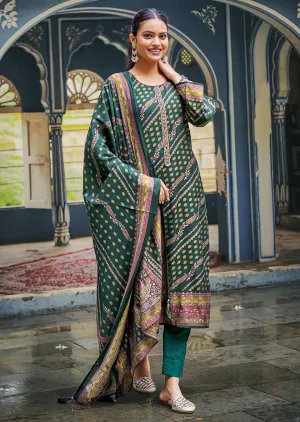 Kilory Party Wear Muslin Green Unstitched Women Suit Dress Material