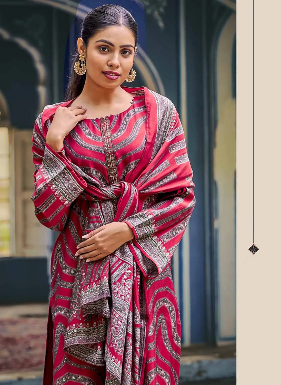 Kilory Party Wear Muslin Red Unstitched Women Suit Dress Material