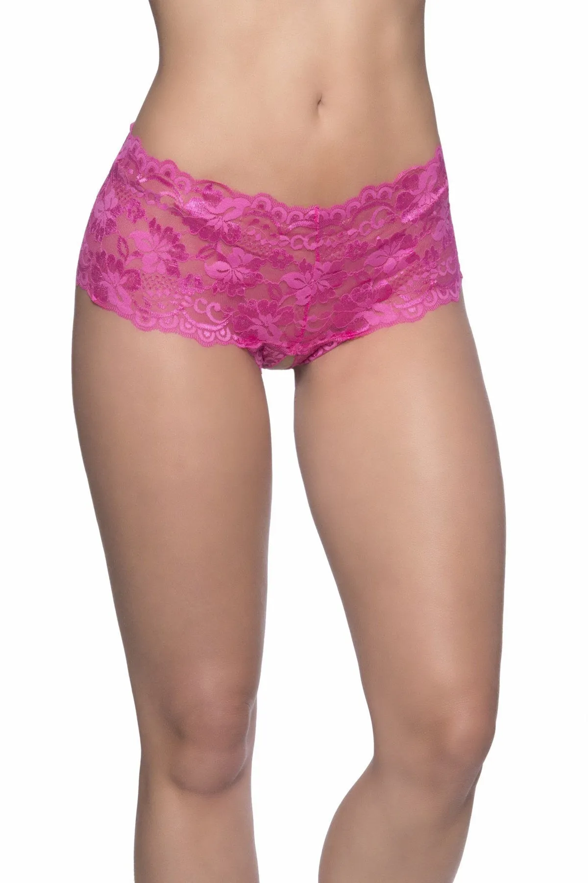 Lace Crotchless Boyshort With Elastic Detail