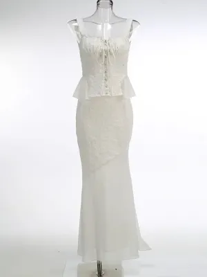 Lace Sling Top Fishtail Overskirt Dress - Sleek Sexy Outfit