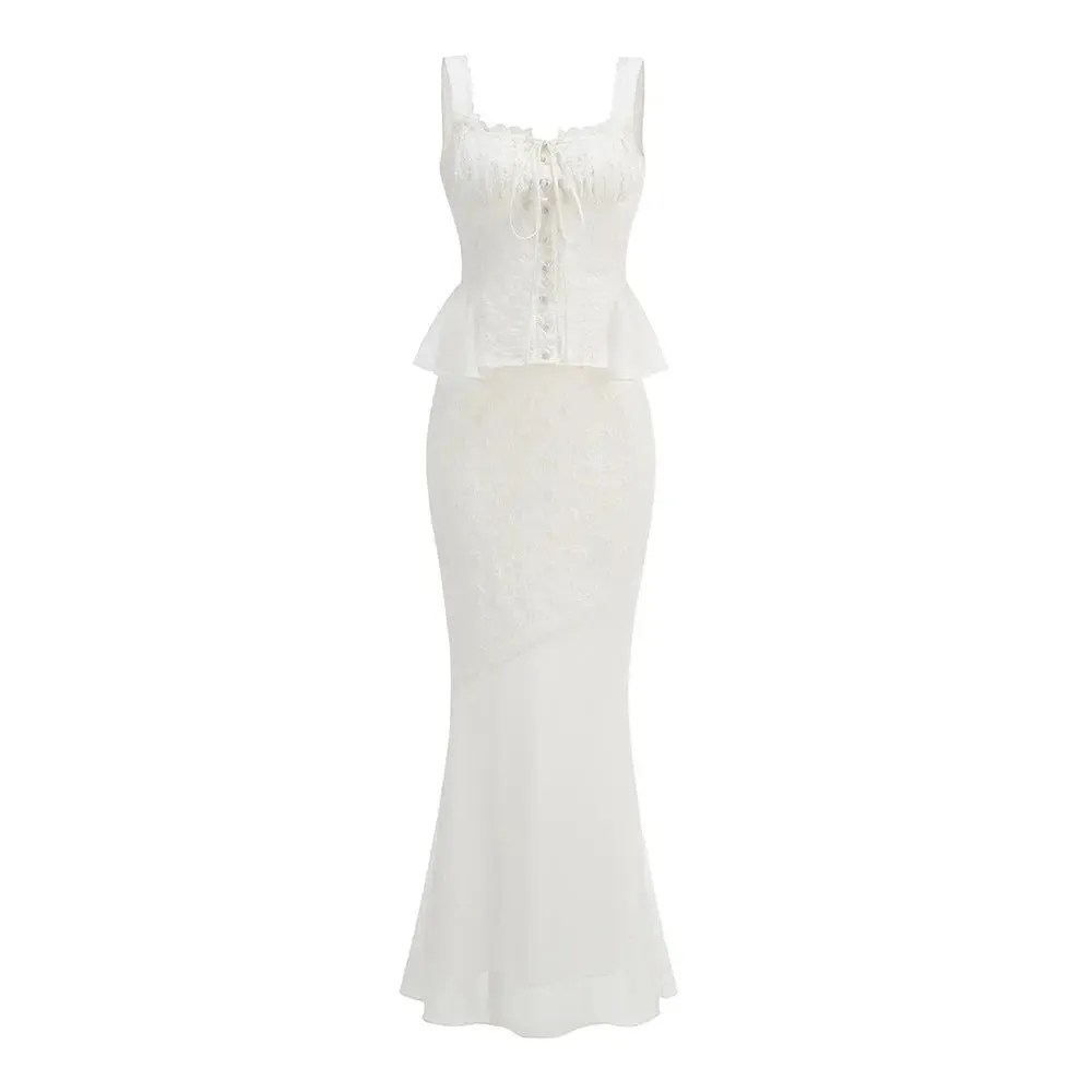 Lace Sling Top Fishtail Overskirt Dress - Sleek Sexy Outfit