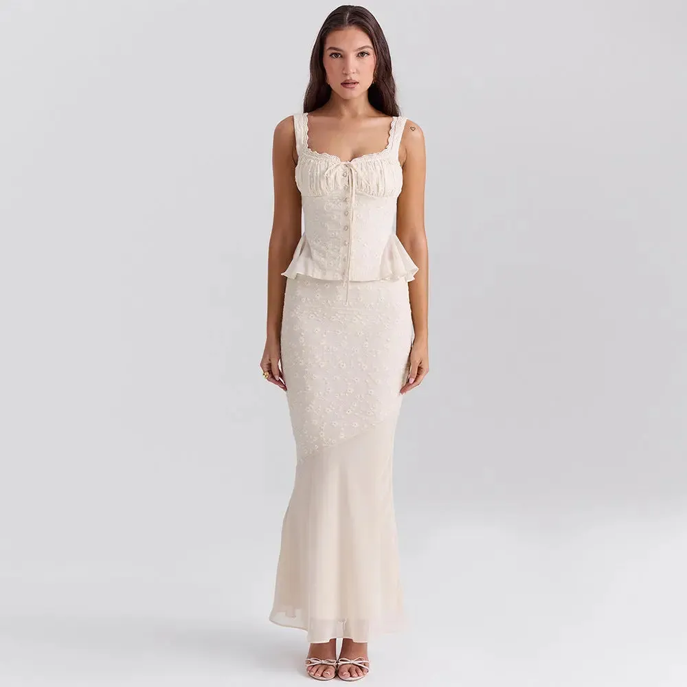 Lace Sling Top Fishtail Overskirt Dress - Sleek Sexy Outfit
