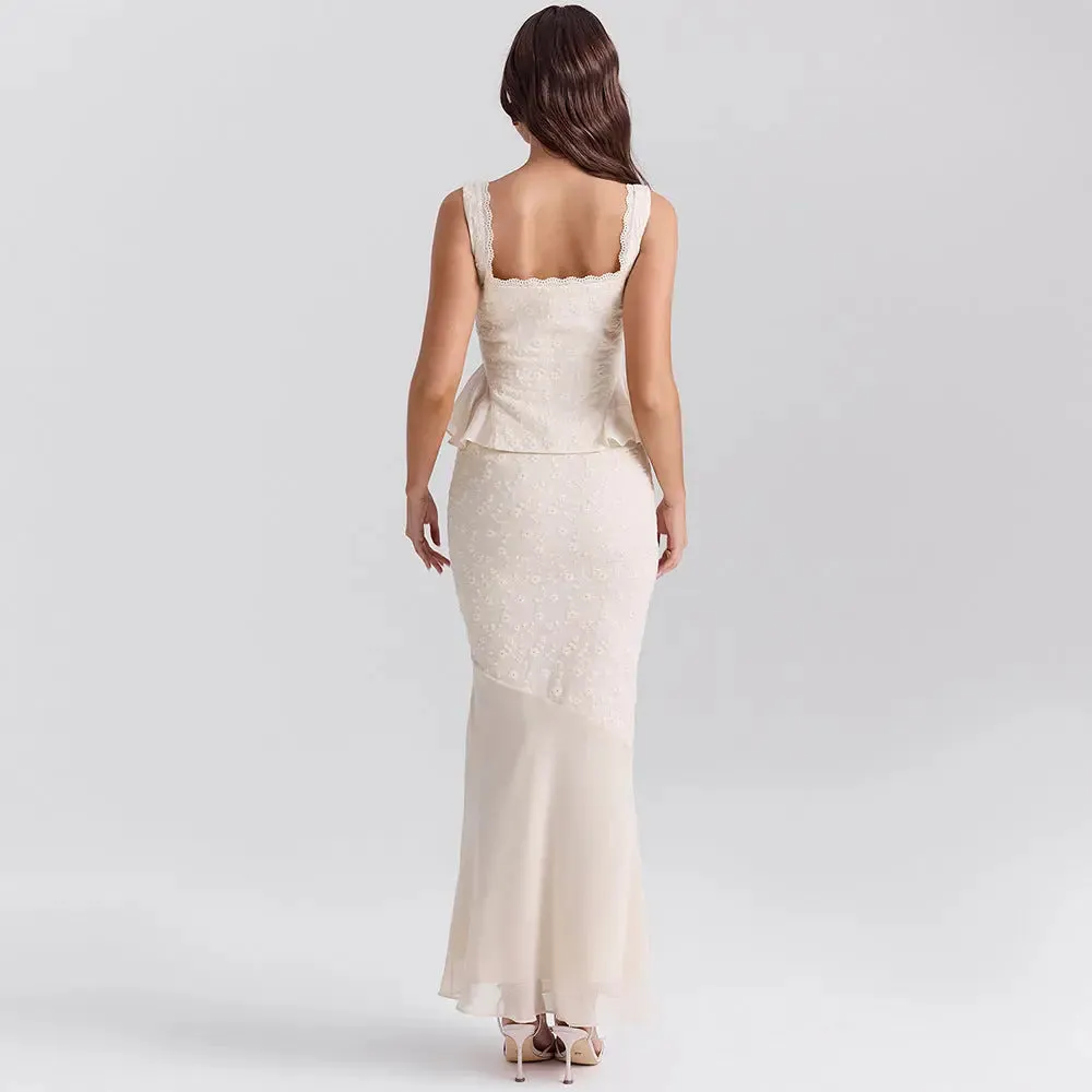 Lace Sling Top Fishtail Overskirt Dress - Sleek Sexy Outfit