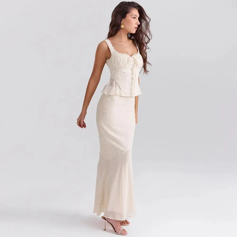 Lace Sling Top Fishtail Overskirt Dress - Sleek Sexy Outfit