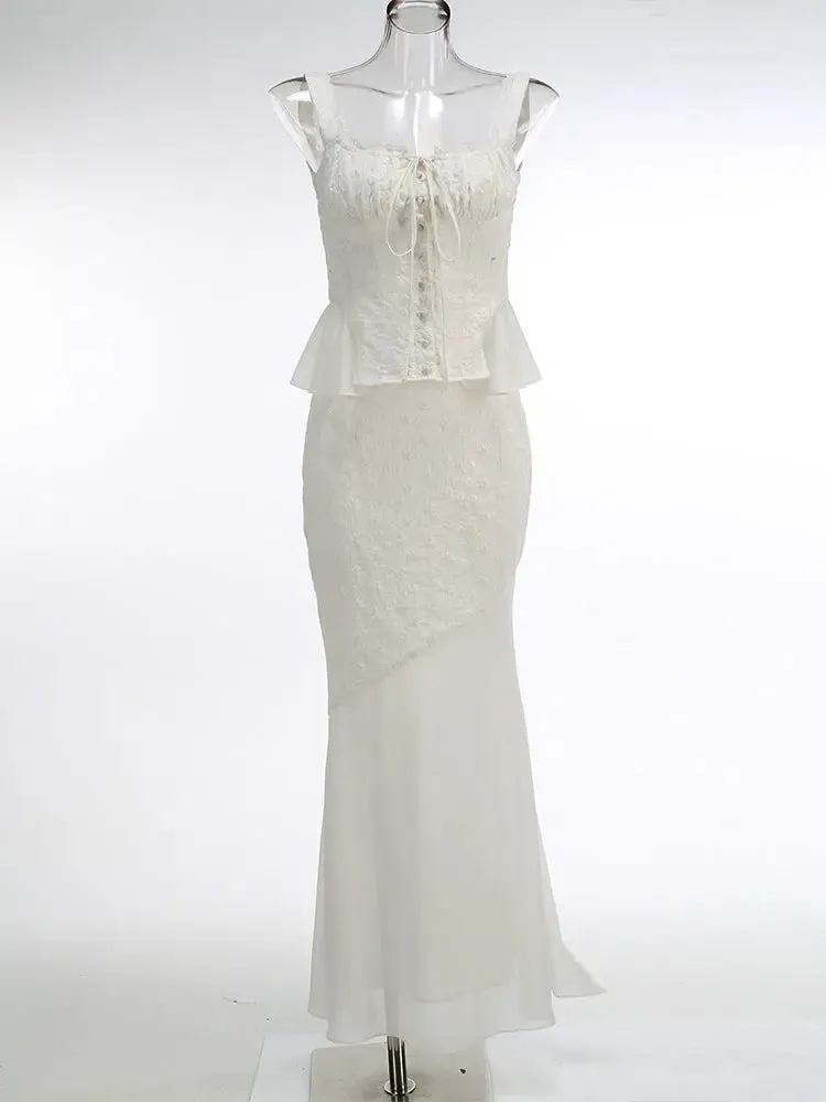 Lace Sling Top Fishtail Overskirt Dress - Sleek Sexy Outfit