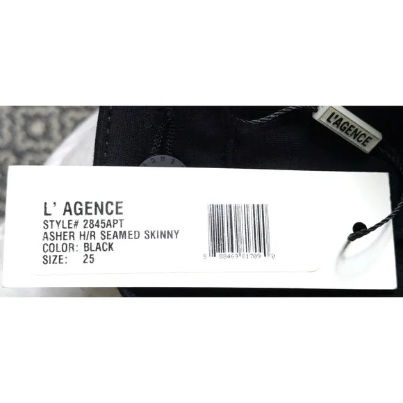 L'Agence Jeans Womens 25 Black Asher High Rise Skinny Pants NEW Ankle Stretch US
