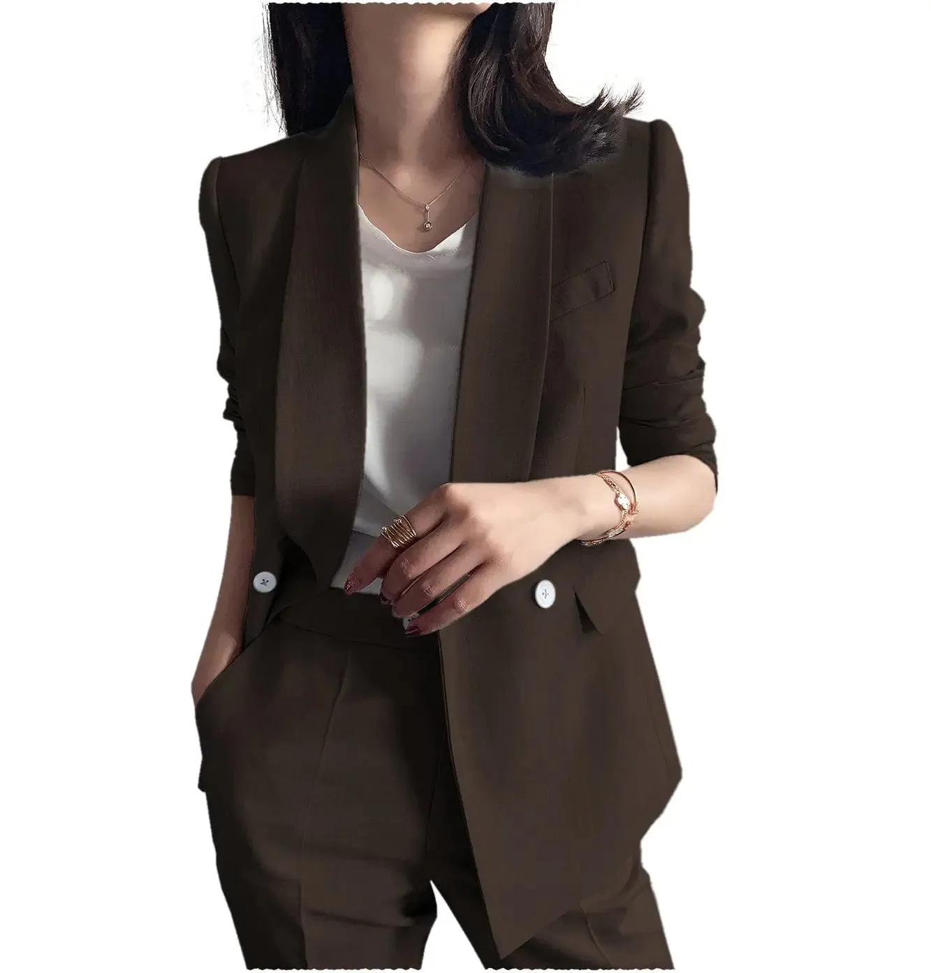 Leisure Shawl Lapel Blzer 2 Pieces Women Suit (Blazer Pants)