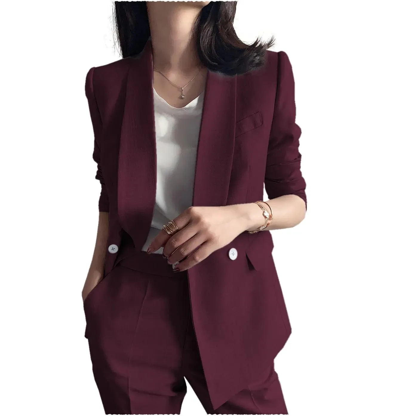 Leisure Shawl Lapel Blzer 2 Pieces Women Suit (Blazer Pants)