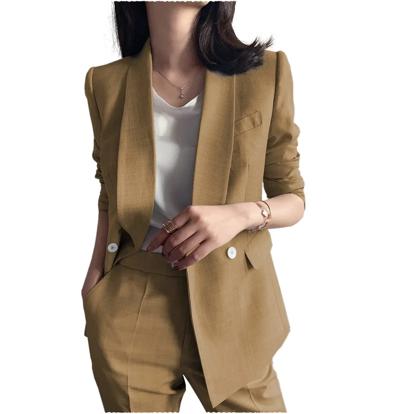Leisure Shawl Lapel Blzer 2 Pieces Women Suit (Blazer Pants)