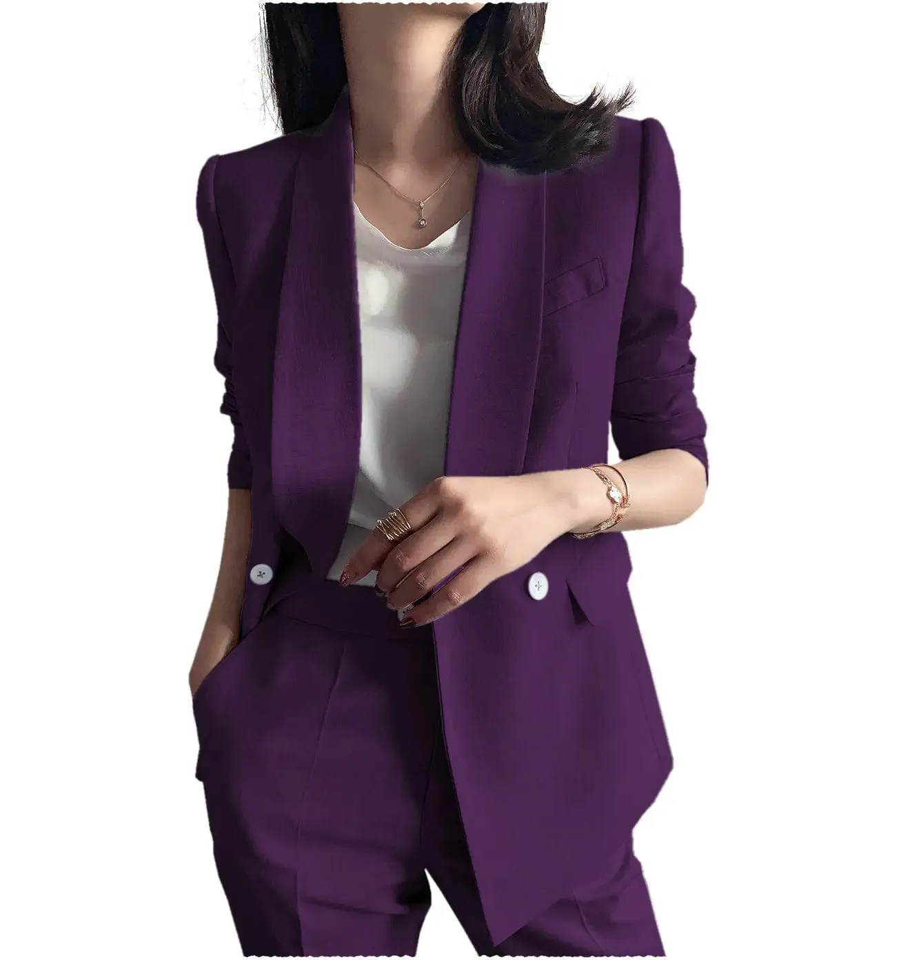 Leisure Shawl Lapel Blzer 2 Pieces Women Suit (Blazer Pants)