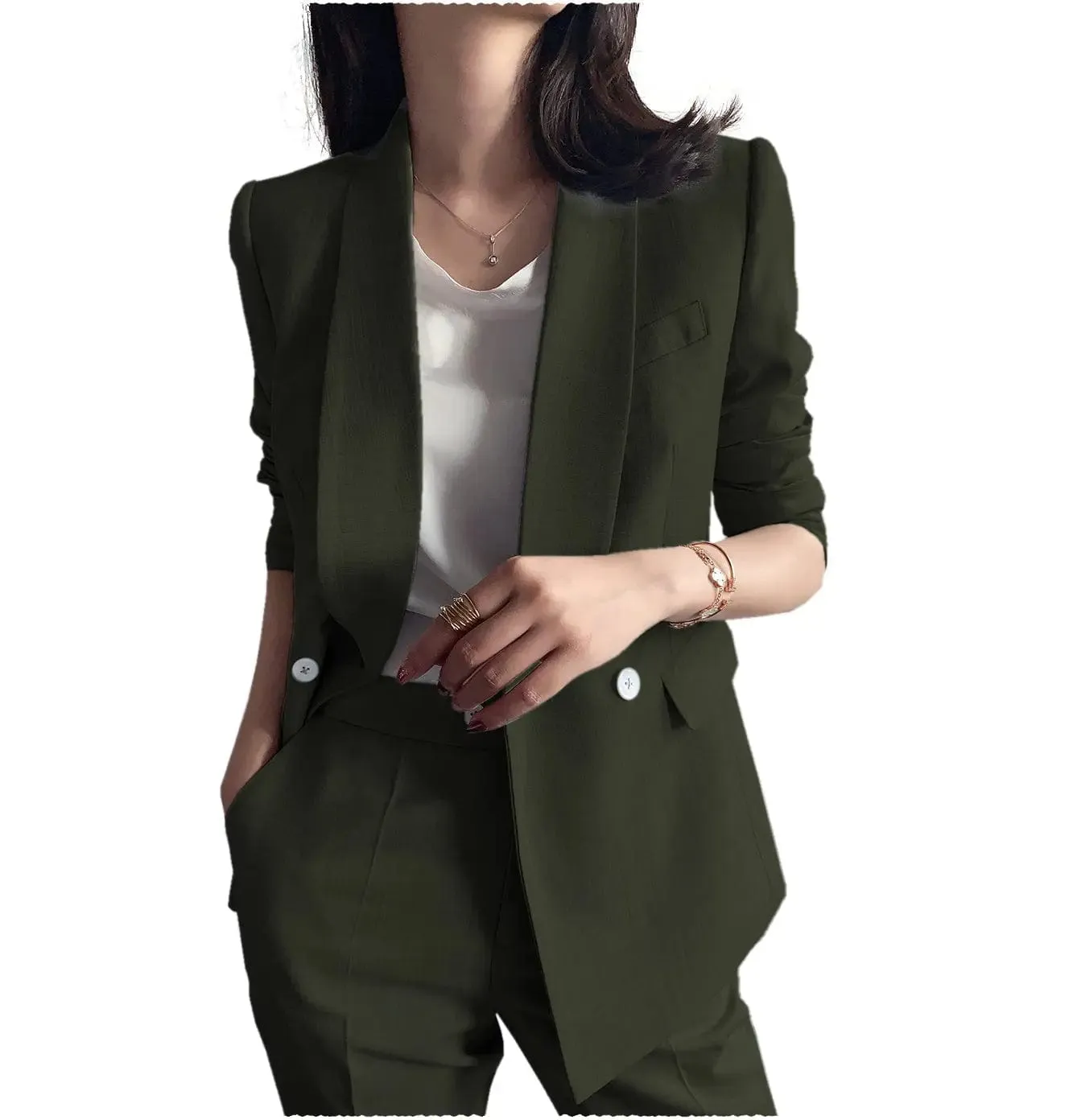 Leisure Shawl Lapel Blzer 2 Pieces Women Suit (Blazer Pants)