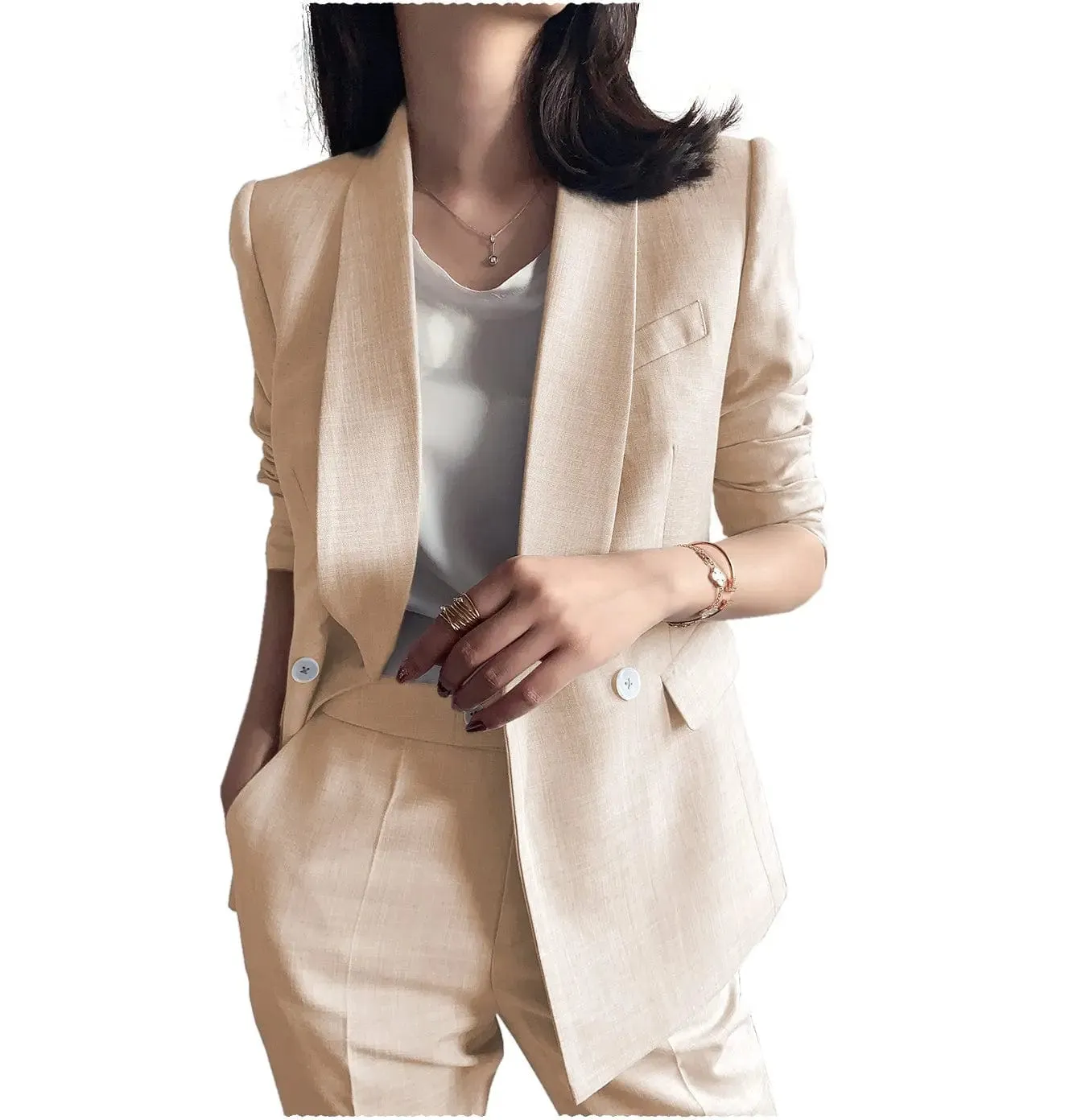 Leisure Shawl Lapel Blzer 2 Pieces Women Suit (Blazer Pants)