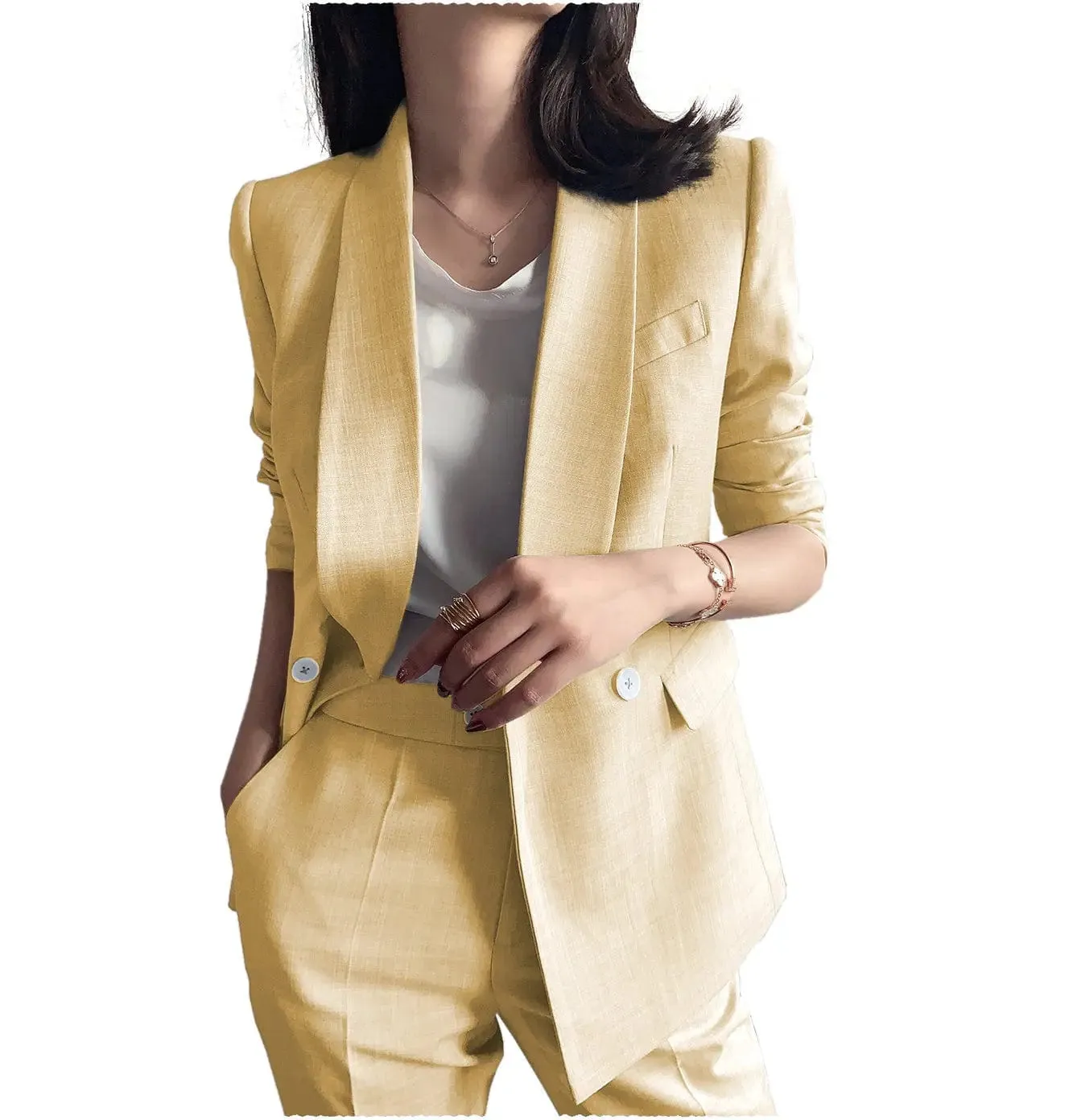 Leisure Shawl Lapel Blzer 2 Pieces Women Suit (Blazer Pants)