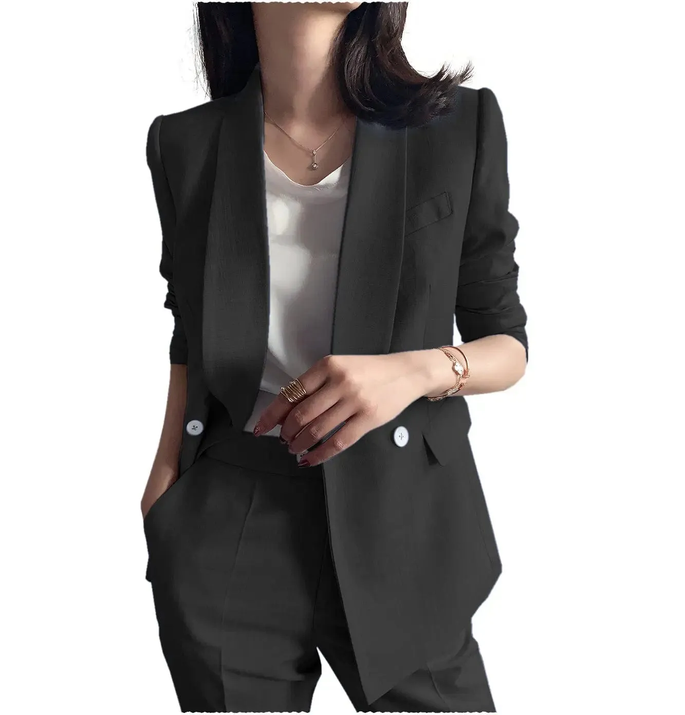 Leisure Shawl Lapel Blzer 2 Pieces Women Suit (Blazer Pants)