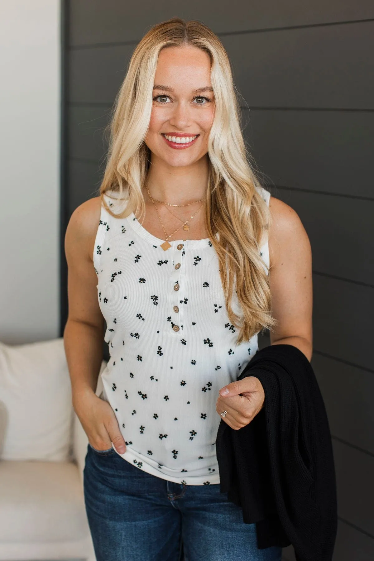 Letting Things Go Floral Tank Top- Ivory