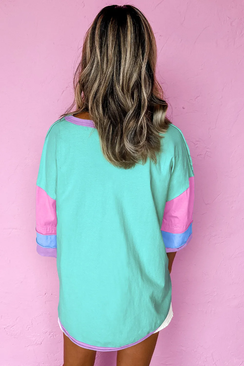 Light Blue Solid Color Half Sleeve Buttons Henley Top