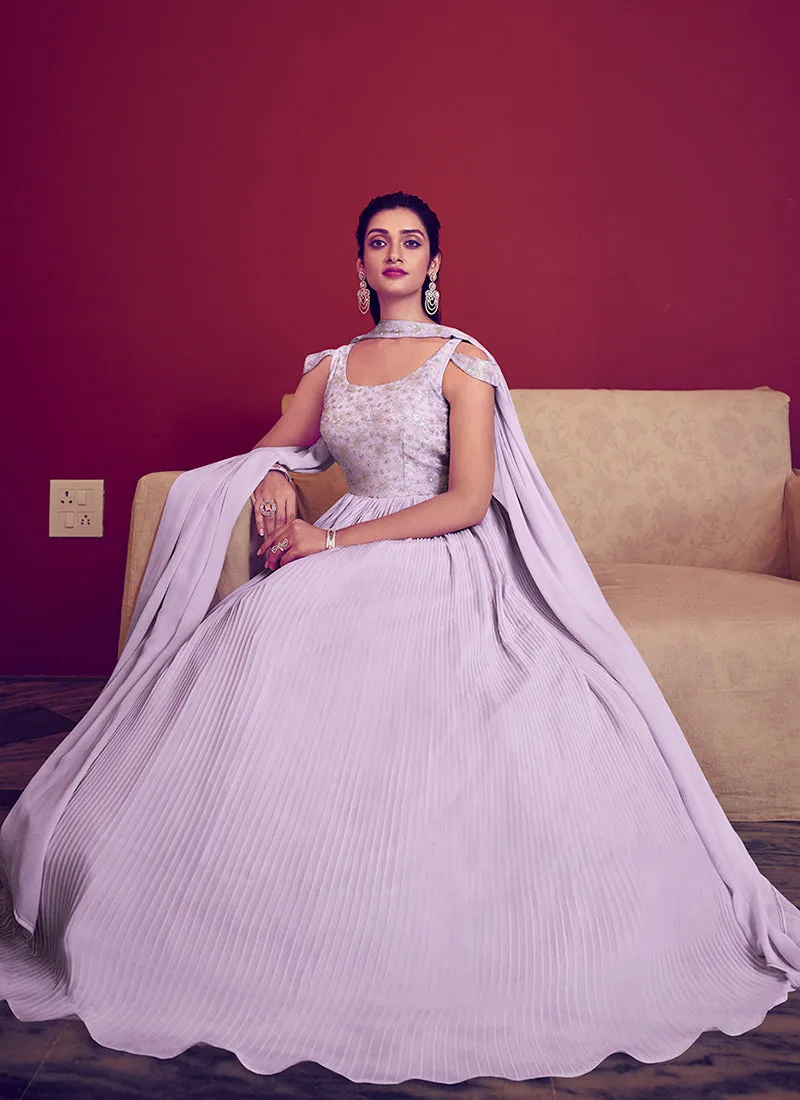 Lilac Purple Sequence Embroidery Designer Festive Gown