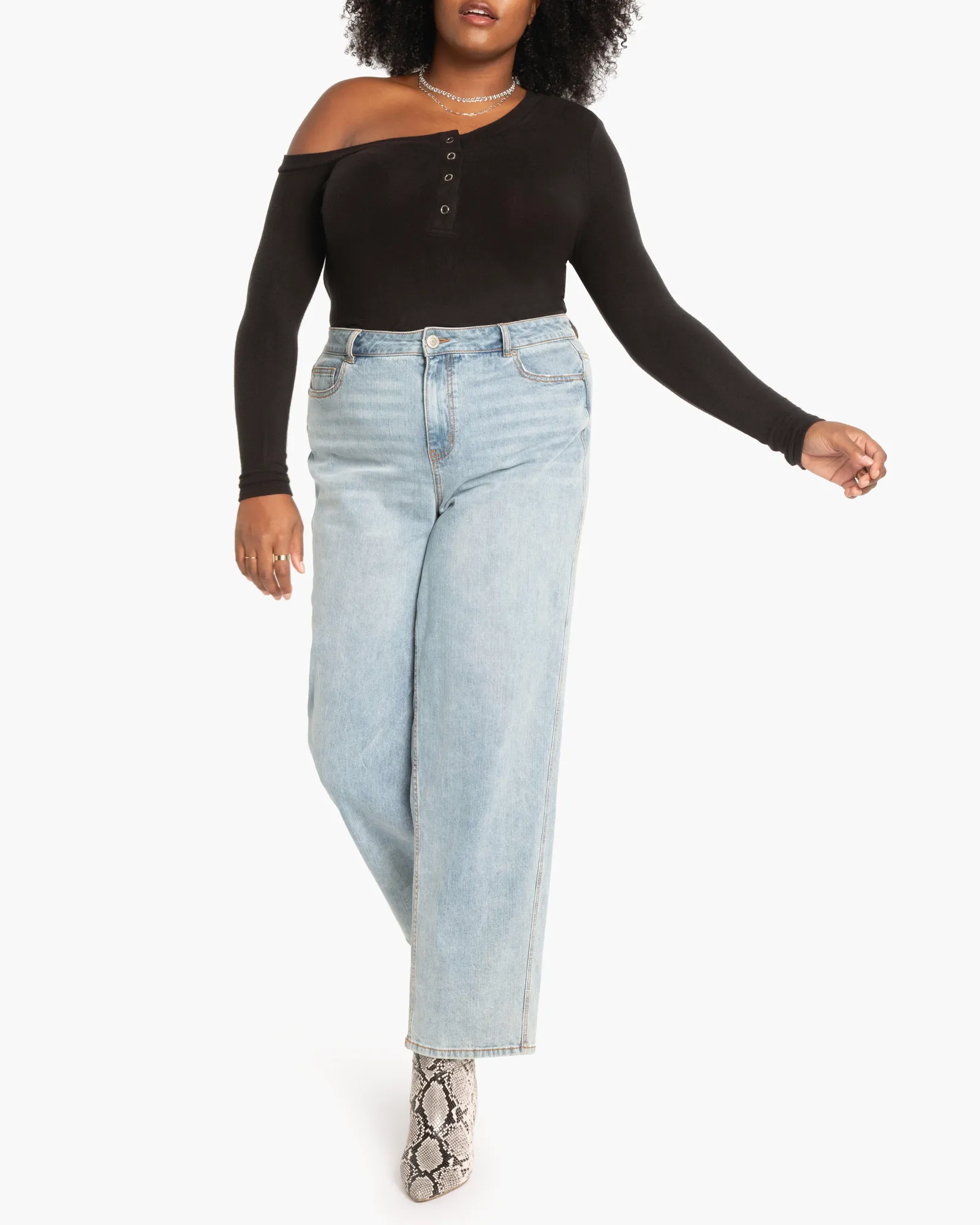 Lisa One Shoulder Long Sleeve Henley | Black