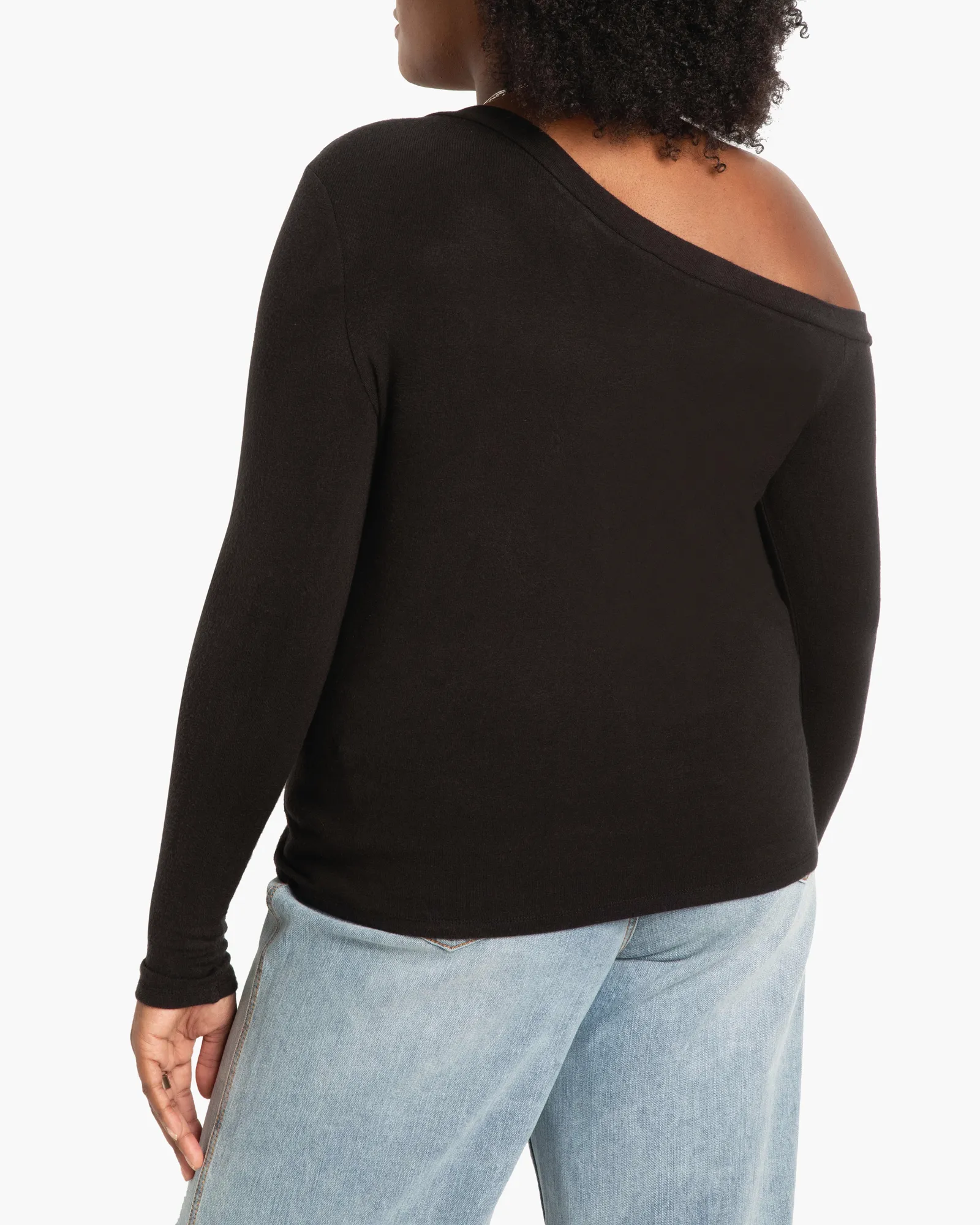Lisa One Shoulder Long Sleeve Henley | Black