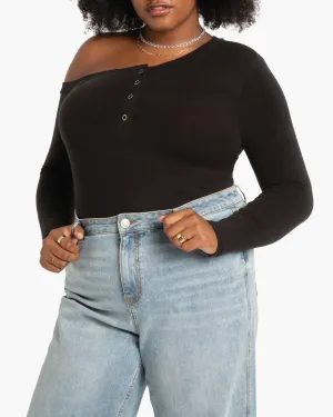 Lisa One Shoulder Long Sleeve Henley | Black