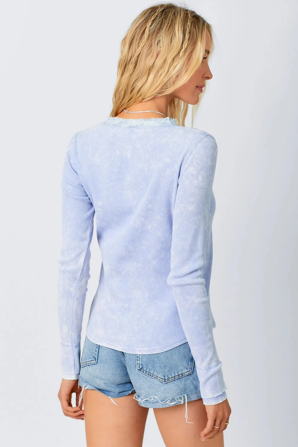 Long Sleeve Henley Spring Thermal Shirt Ice Blue