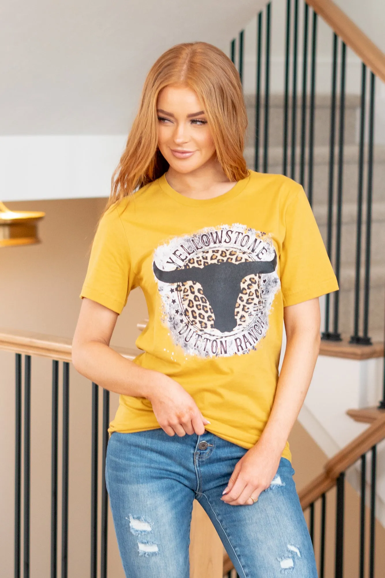 Longhorn Leopard Graphic Tee - Mustard