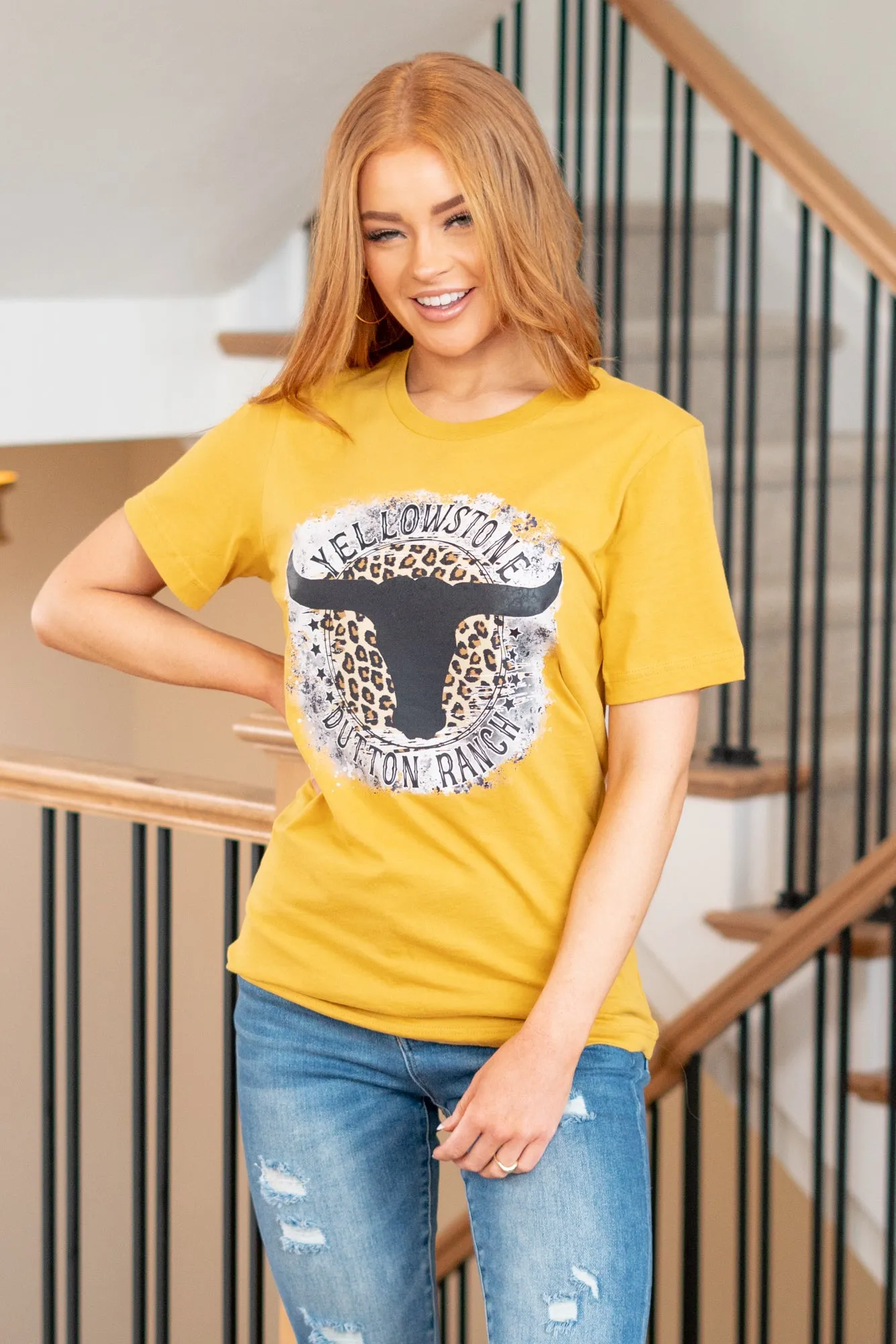 Longhorn Leopard Graphic Tee - Mustard