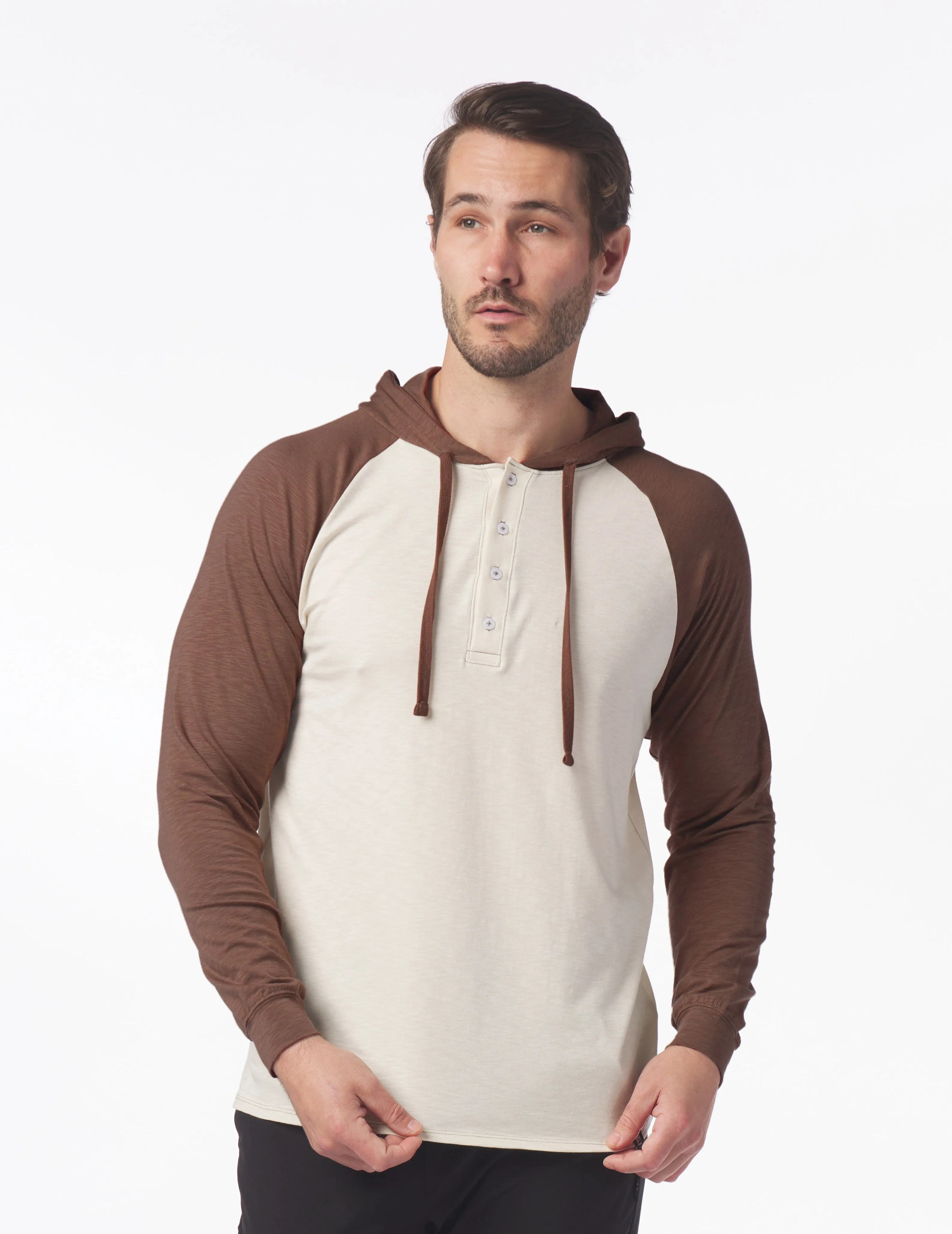 Low Tide Henley Hoodie: Oatmeal/Espresso