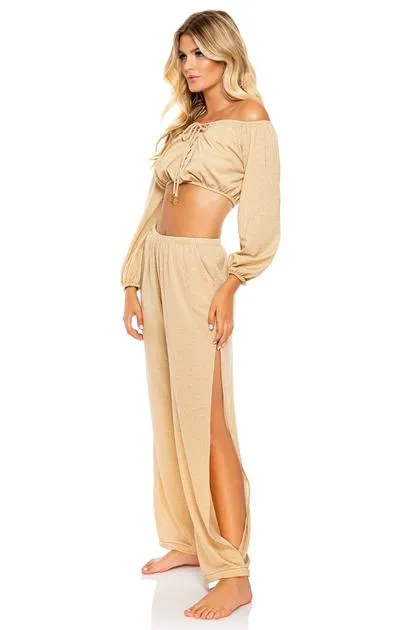 LULI FAMA Goddess Allure Split Side Wide Leg Pants