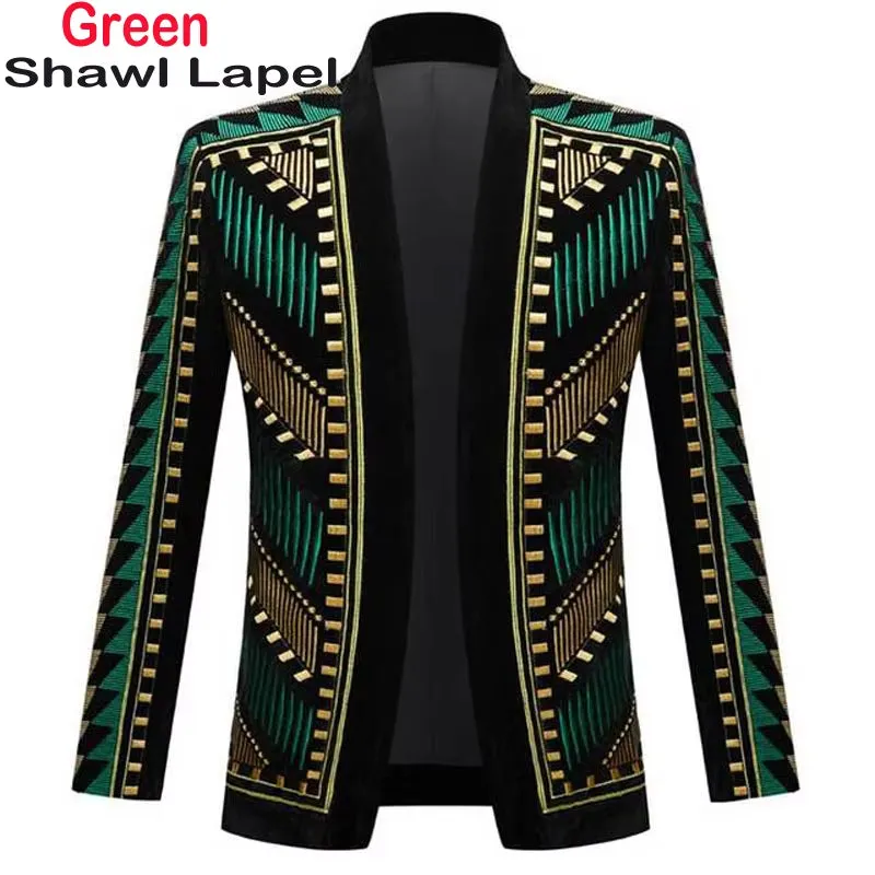 Luxury Baroque Gold Floral Embroidery Blazer Jacket Men Shawl Lapel Velvet Cardigan Blazers Men Wedding Party Prom Costume Homme