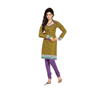 Mahendi and Purple Cotton Salwar Kameez Dress Material