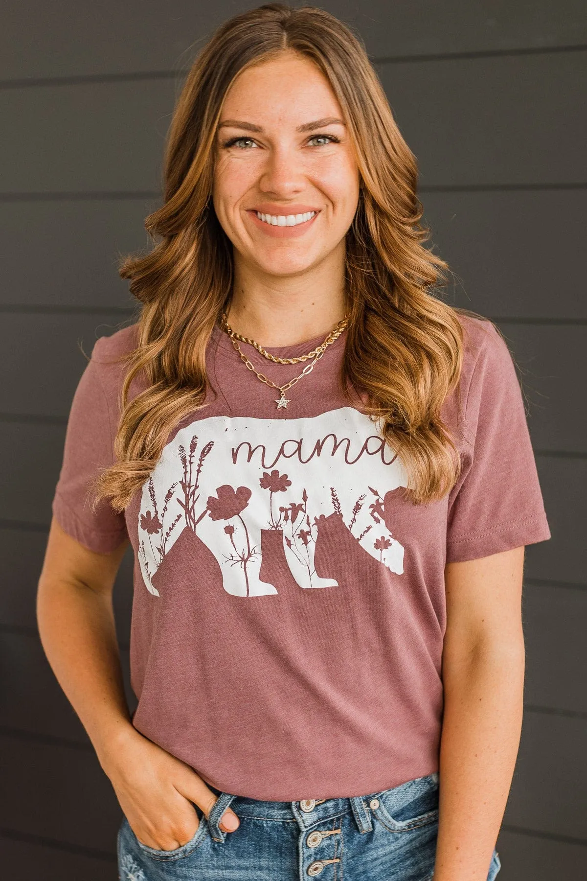 Mama Bear Graphic Tee- Mauve