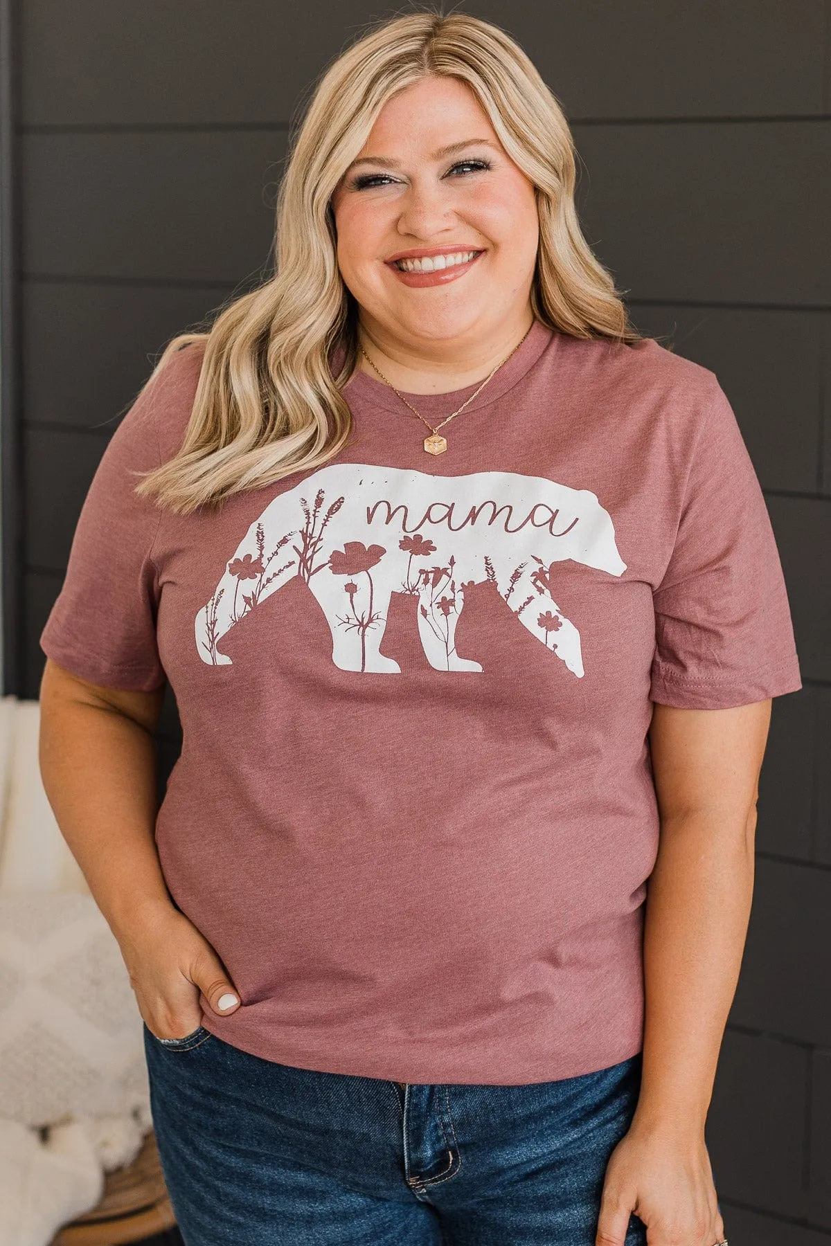 Mama Bear Graphic Tee- Mauve